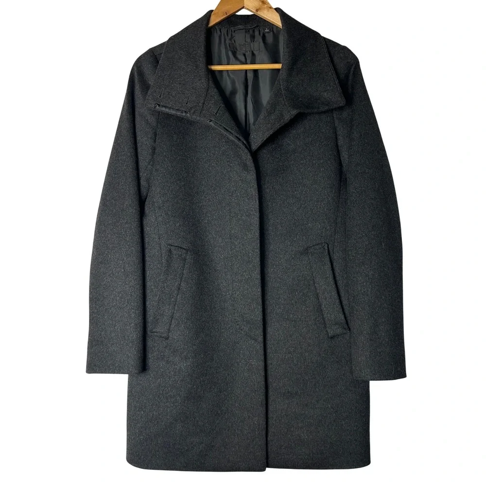 Uniqlo Coat S Wool Cashmere Blend Dark Gray‎ Stand Collar Overcoat Womans